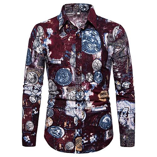 

Men's Shirt Graphic Geometric Plus Size Print Long Sleeve Holiday Tops Basic Boho Rainbow