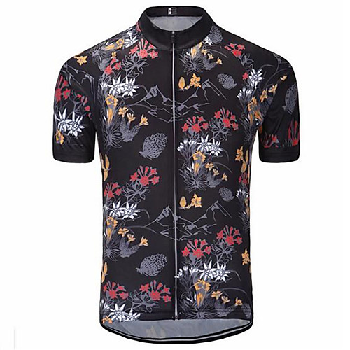 

21Grams Floral Botanical Men's Short Sleeve Cycling Jersey - Black Red Bike Jersey Top Breathable Quick Dry Moisture Wicking Sports Terylene Mountain Bike MTB Road Bike Cycling Clothing Apparel