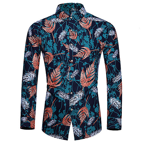 

Men's Shirt Floral Long Sleeve Casual Tops Basic Navy Blue