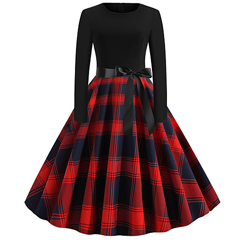 

Santa Suit Vintage Inspired Dress Prom Dress Women's Costume Red / Blue / Green Vintage Cosplay Christmas Event / Party Festival Long Sleeve Ankle Length A-Line