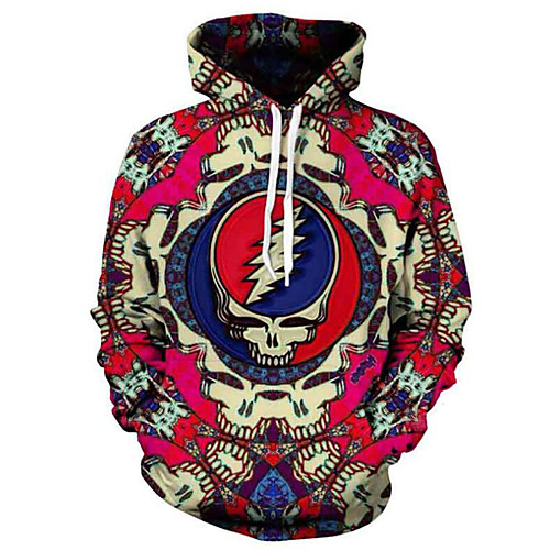 

Men's Plus Size Hoodie Plaid 3D Skull Hooded Halloween Casual Party Hoodies Sweatshirts Red