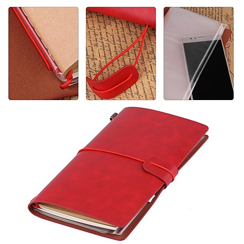 

1pc 108 sheets/216 pages1 card holder Refillable Vintage Leather Notebook Handmade Travel Journal Writing Diary Gift for Men & Women Red
