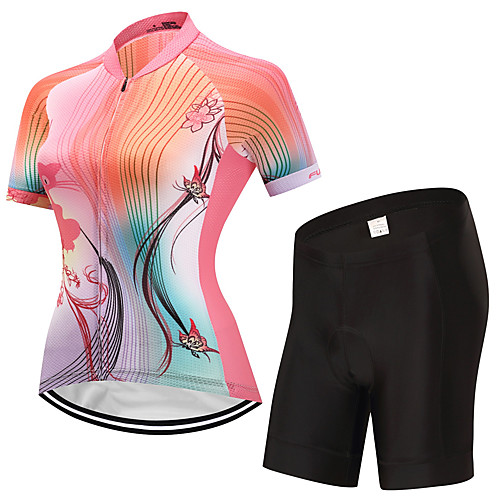 

FUALRNY Women's Short Sleeve Cycling Jersey with Shorts Pink Bike Moisture Wicking Quick Dry Sports Patchwork Mountain Bike MTB Road Bike Cycling Clothing Apparel / Stretchy