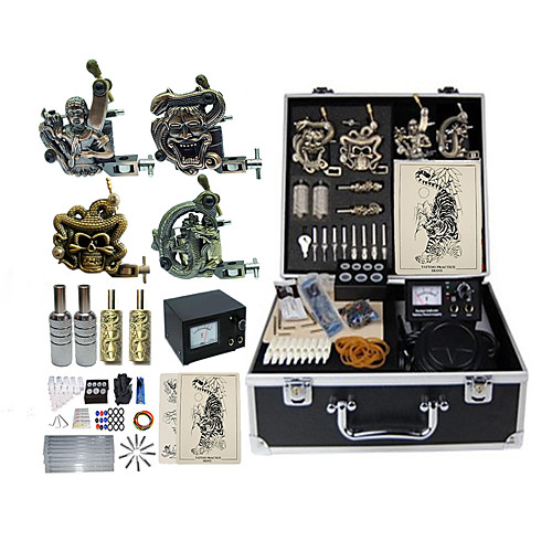 

BaseKey Professional Tattoo Kit Tattoo Machine - 4 pcs Tattoo Machines, Professional Alloy 19 W Analog power supply 4 alloy machine liner & shader / Case Included