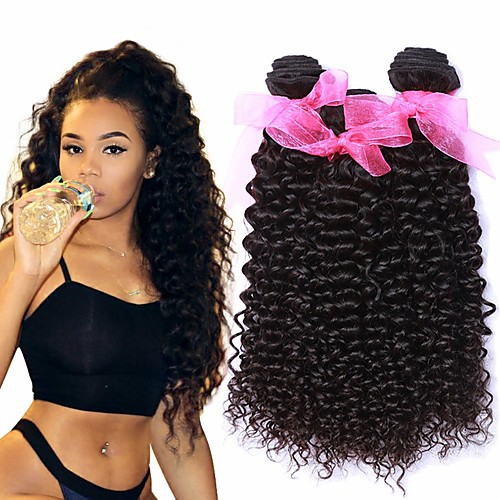 

3 Bundles Brazilian Hair Kinky Curly Virgin Human Hair 100% Remy Hair Weave Bundles 300 g Headpiece Natural Color Hair Weaves / Hair Bulk Extension 8-28 inch Natural Color Human Hair Weaves Newborn