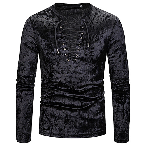 

Men's Graphic Solid Colored T-shirt Daily Wear V Neck White / Black / Navy Blue / Long Sleeve