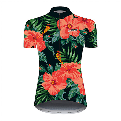 

21Grams Floral Botanical Hawaii Women's Short Sleeve Cycling Jersey - Black / Red Bike Jersey Top Breathable Quick Dry Reflective Strips Sports 100% Polyester Mountain Bike MTB Road Bike Cycling