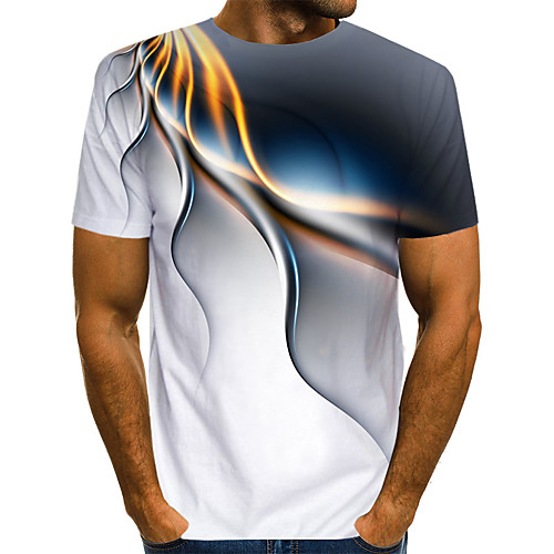 

Men's Tee T shirt 3D Print Graphic Abstract Print Short Sleeve Casual Tops Basic Designer Streetwear Exaggerated Round Neck White Blue Purple / Summer