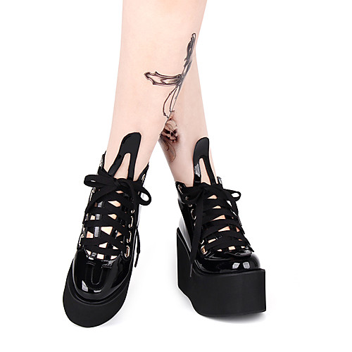 

Women's Lolita Shoes Punk Wedge Heel Shoes Solid Colored 10 cm Black Patent Leather Halloween Costumes