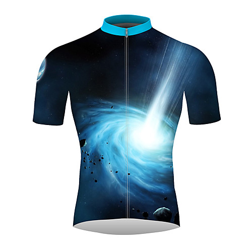 

21Grams Galaxy 3D Men's Short Sleeve Cycling Jersey - Black / Blue Bike Jersey Top Breathable Quick Dry Moisture Wicking Sports 100% Polyester Mountain Bike MTB Road Bike Cycling Clothing Apparel