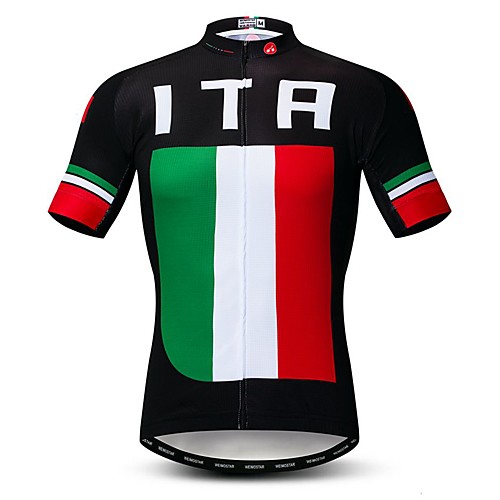 

21Grams Men's Short Sleeve Cycling Jersey Polyester Elastane Lycra Rough Black Italy National Flag Bike Jersey Top Mountain Bike MTB Road Bike Cycling Breathable Quick Dry Moisture Wicking Sports