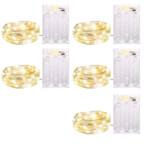 

LOENDE 5 Pack Fairy 5M 50LEDs LED Lights Led Battery Operated String Lights with Time Function Waterproof Firefly Lights on Silver Wire for Home Party Wedding Decorations