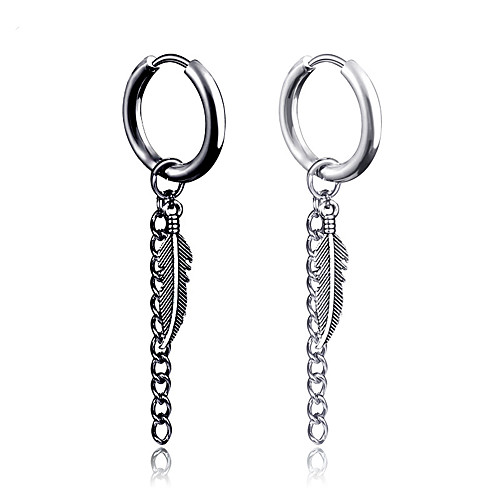 

Men's Hoop Earrings Tassel Feather Earrings Jewelry Silver / Gray / Black / Gold For Christmas Party Anniversary Gift Daily 1pc