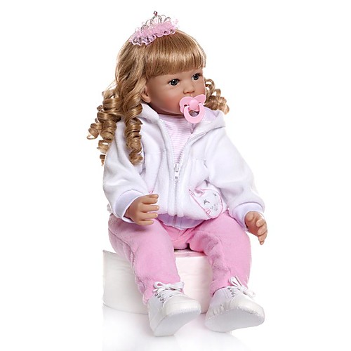 

NPKCOLLECTION 24 inch Reborn Toddler Doll Baby Girl Gift Hand Made Artificial Implantation Blue Eyes Oxford Cloth Silica Gel 3/4 Silicone Limbs and Cotton Filled Body with Clothes and Accessories for