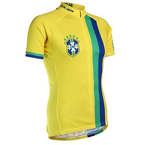 

21Grams Brazil National Flag Men's Short Sleeve Cycling Jersey - Yellow Bike Jersey Top Breathable Moisture Wicking Quick Dry Sports Terylene Mountain Bike MTB Road Bike Cycling Clothing Apparel