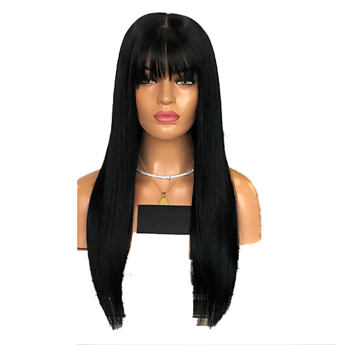 

Synthetic Lace Front Wig Natural Straight Neat Bang Lace Front Wig Long Black#1B Dark Red Synthetic Hair 18-26 inch Women's Adjustable Heat Resistant Party Red Black / Doll Wig