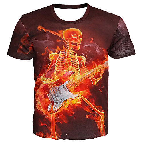 

Men's Plus Size 3D Graphic Print T-shirt Basic Exaggerated Casual Round Neck Black / Summer / Short Sleeve / Skull