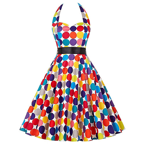 

Audrey Hepburn Country Girl Polka Dots Retro Vintage 1950s Rockabilly Dress Masquerade Women's Costume Rainbow Vintage Cosplay School Office Festival Sleeveless Medium Length A-Line