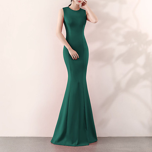 

Mermaid / Trumpet Elegant & Luxurious Elegant Formal Evening Dress Jewel Neck Sleeveless Sweep / Brush Train Satin with 2021