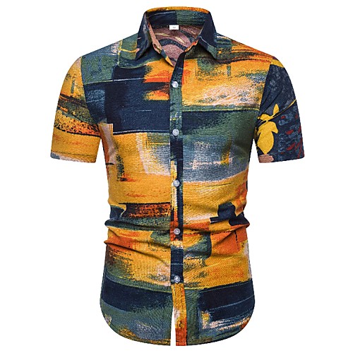 

Men's Shirt Tribal Print Short Sleeve Daily Tops Vintage Orange