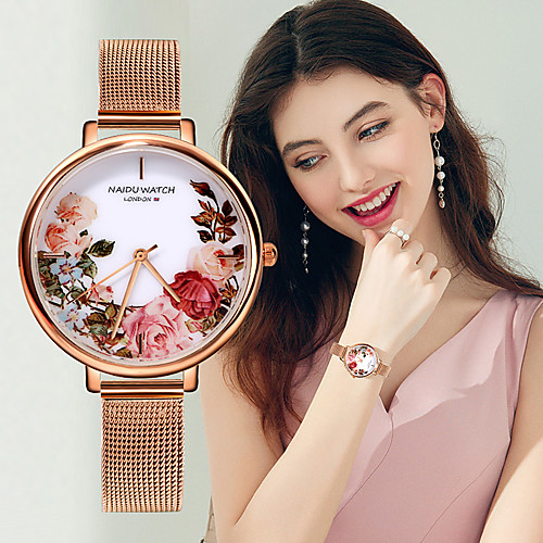 

Women's Quartz Watches Flower Fashion Rose Gold Stainless Steel Quartz Black White Blue Casual Watch 1 pc Analog One Year Battery Life