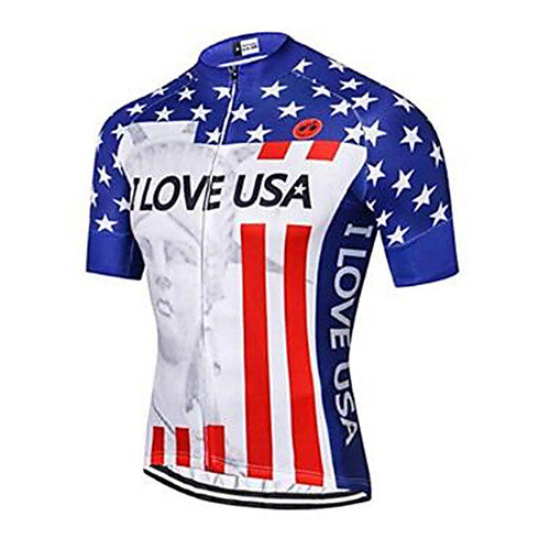 

21Grams American / USA National Flag Men's Short Sleeve Cycling Jersey - RedBlue Bike Jersey Top Breathable Quick Dry Moisture Wicking Sports Elastane Terylene Polyester Taffeta Mountain Bike MTB