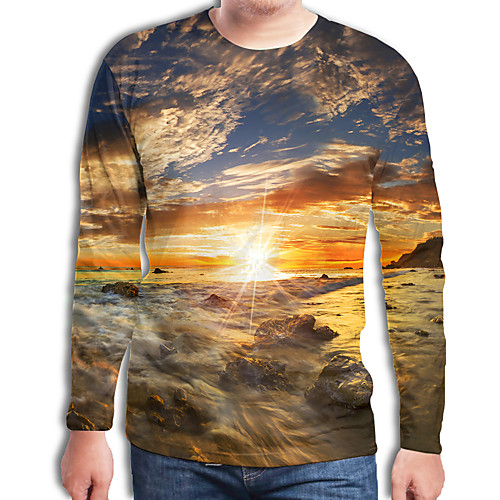 

Men's T shirt Graphic Geometric 3D Plus Size Print Long Sleeve Daily Tops Streetwear Exaggerated Brown