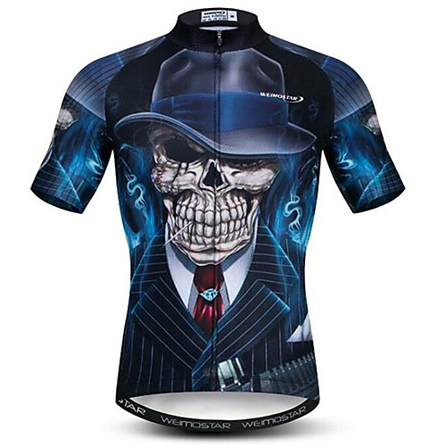 

21Grams 3D Skull Men's Short Sleeve Cycling Jersey - Blue / Black Bike Jersey Top Breathable Moisture Wicking Quick Dry Sports Polyester Elastane Mountain Bike MTB Road Bike Cycling Clothing Apparel