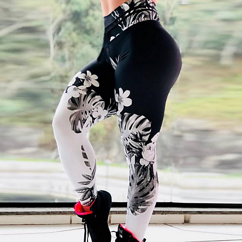 

Women's Yoga Pants Color Block Black / White Running Fitness Gym Workout Shorts Sport Activewear Breathable Quick Dry Moisture Wicking Butt Lift Tummy Control Slim