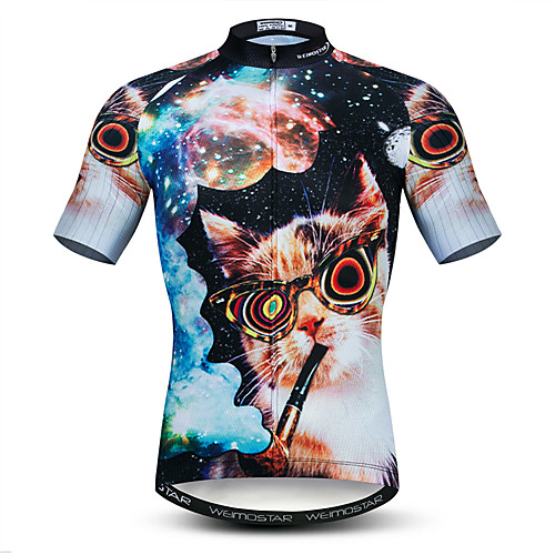 

21Grams 3D Cat Animal Men's Short Sleeve Cycling Jersey - Black / Orange Bike Jersey Top Breathable Moisture Wicking Quick Dry Sports Polyester Elastane Mountain Bike MTB Road Bike Cycling Clothing