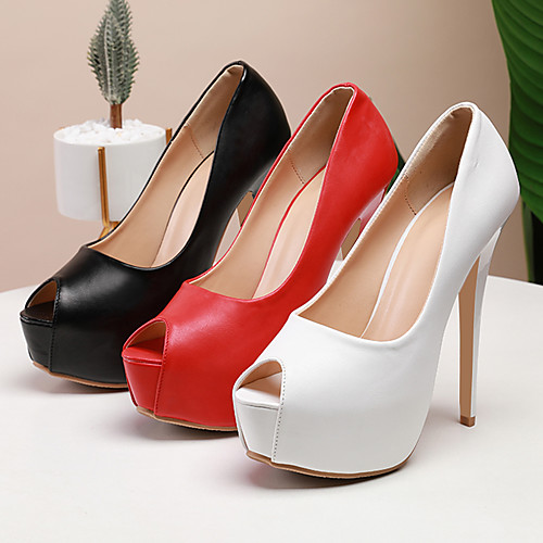 

Women's Wedding Shoes Platform Peep Toe Vintage Sexy Roman Shoes Party & Evening Office & Career PU Solid Colored White Black Red