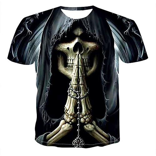 

Men's Graphic Skull Slim T-shirt Daily Round Neck Black / Short Sleeve