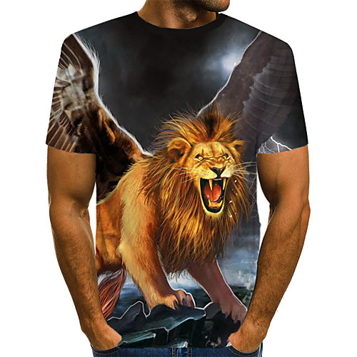 

Men's Plus Size Geometric 3D Pleated Print T-shirt Street chic Exaggerated Daily Going out Round Neck Gold / Short Sleeve / Animal