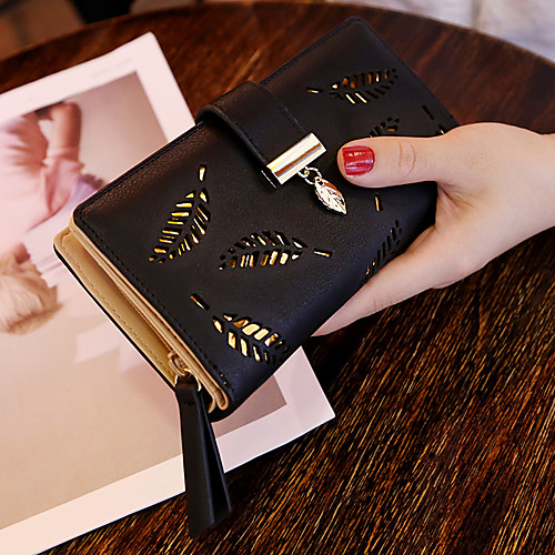 

Women Hollow Out Leaf Long Clutch Purse Card Holder Bifold Leather Wallet