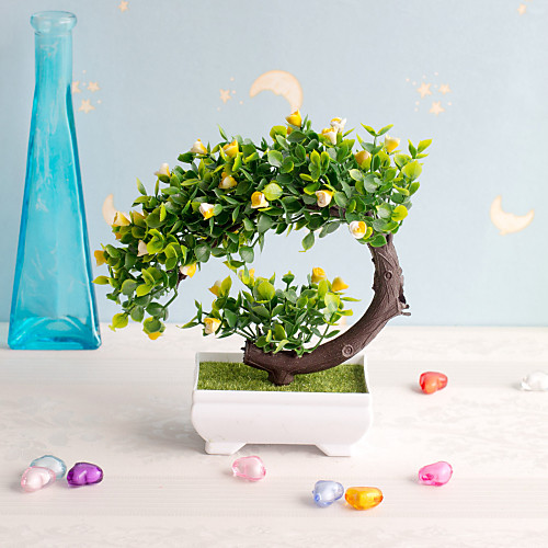 

1Pc Artificial Flower Small Potted Ornaments Green Plant Lover Tree Simulation Plant Potted Plastic Fake Flower Home