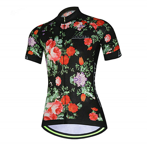 

21Grams Floral Botanical Women's Short Sleeve Cycling Jersey - Black / Red Bike Jersey Top Breathable Quick Dry Moisture Wicking Sports Terylene Mountain Bike MTB Clothing Apparel / Micro-elastic