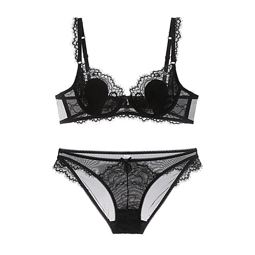 

Women's Push-up Lace Bras Underwire Bra 3/4 Cup Bra & Panty Set Lace Embroidered White Black Wine