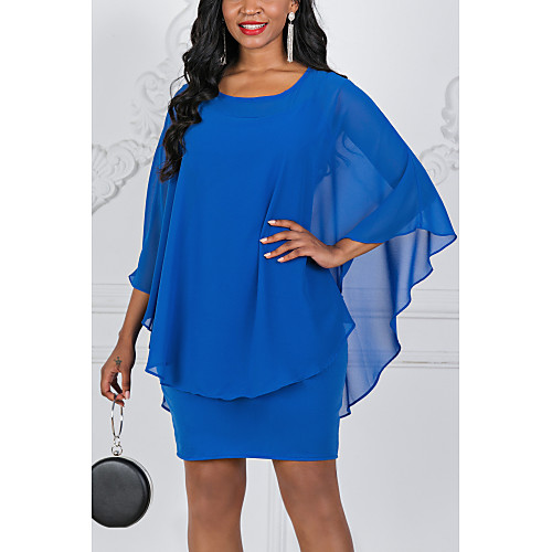 

Women's Plus Size Chiffon Dress - Short Sleeve Solid Colored Basic Going out Black Purple Red Royal Blue S M L XL XXL XXXL XXXXL XXXXXL