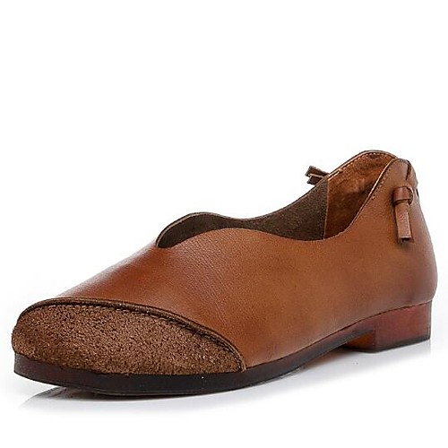 

Women's Loafers & Slip-Ons Flat Heel Cowhide Spring Brown / Beige