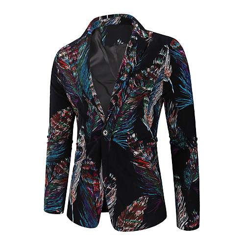 

Men's EU / US Size Blazer, Floral / Geometric Notch Lapel Polyester Rainbow