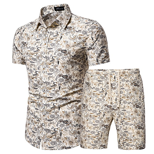 

Men's Set Graphic Geometric Plus Size Print Short Sleeve Athleisure Tops Basic Boho Beige
