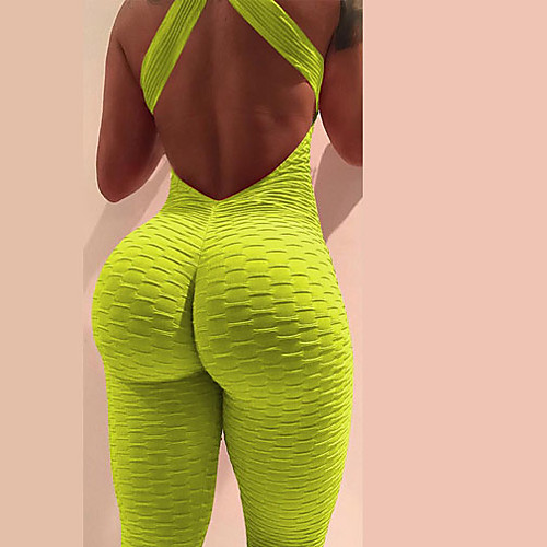 

Women's High Waist Workout Jumpsuit Tights Butt Lift Breathable Quick Dry White Black Yellow Gym Workout Running Fitness Sports Activewear Slim / Moisture Wicking