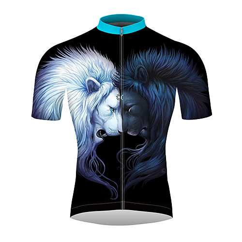 

21Grams 3D Lion Men's Short Sleeve Cycling Jersey - Black / White Bike Jersey Top Breathable Quick Dry Moisture Wicking Sports 100% Polyester Mountain Bike MTB Road Bike Cycling Clothing Apparel