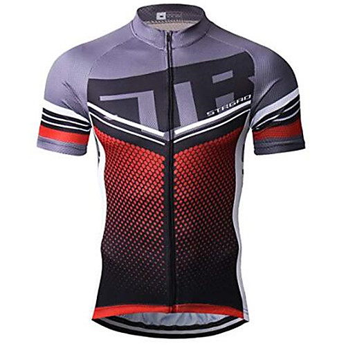 

21Grams Dot Stripes Men's Short Sleeve Cycling Jersey - RedBrown Bike Jersey Top Breathable Quick Dry Moisture Wicking Sports Terylene Mountain Bike MTB Clothing Apparel / Micro-elastic / Race Fit