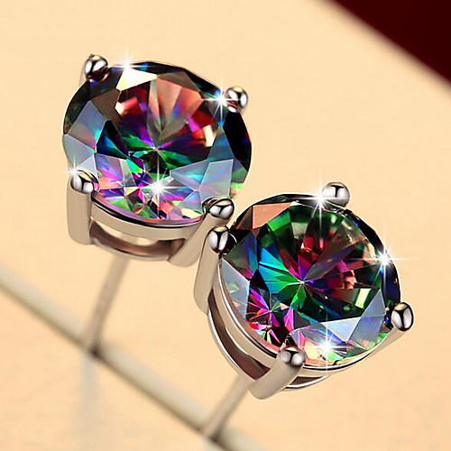 

Men's Stud Earrings Classic Precious Trendy Fashion Silver Plated Earrings Jewelry Navy / Multicolor Square / Rainbow For Daily Street 1 Pair