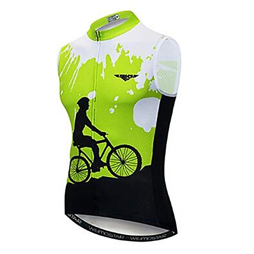 

21Grams Men's Sleeveless Cycling Jersey - Green Bike Jersey Top Breathable Quick Dry Moisture Wicking Sports Elastane Terylene Polyester Taffeta Mountain Bike MTB Road Bike Cycling Clothing Apparel