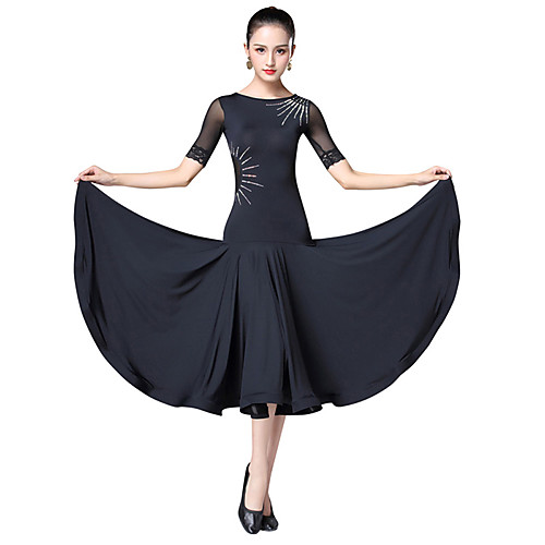 

Ballroom Dance Dress Split Joint Crystals / Rhinestones Women's Training Performance Short Sleeve Spandex Ice Silk