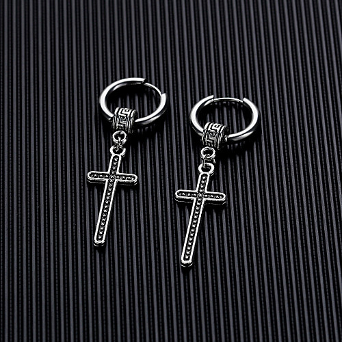 

Men's Drop Earrings Classic Cross Dangling Punk Baroque Trendy Rock Stainless Steel Earrings Jewelry Silver For Party Carnival Street Club Bar 1 Pair