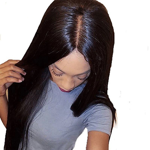 

Human Hair Wig Medium Length Straight Side Part Party Women Best Quality Silk Top Lace Front Lace Front Brazilian Hair Women's Natural Black #1B 10 inch 12 inch 14 inch