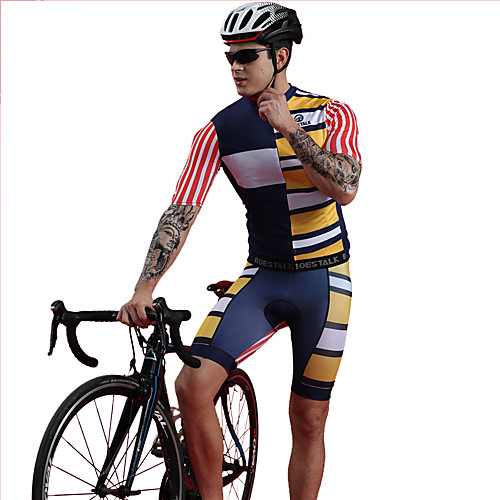 

BOESTALK Men's Short Sleeve Cycling Jersey with Bib Shorts Spandex Blue Stripes Bike Clothing Suit Breathable Quick Dry Moisture Wicking Sports Stripes Mountain Bike MTB Road Bike Cycling Clothing